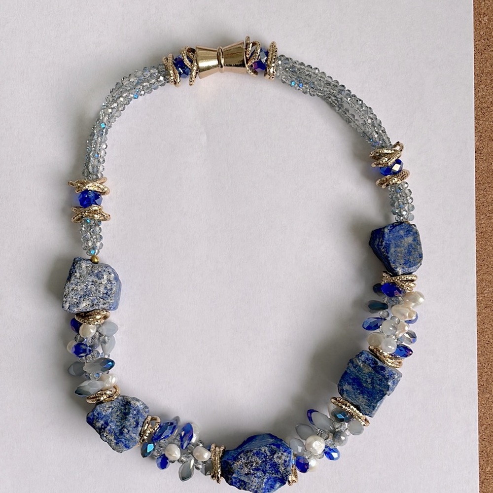 Chunky, stone cocktail necklace with lapis and beads